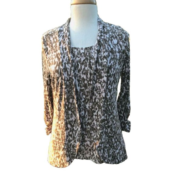 Chico's Easywear Twin 2 PC Set Jacket Size 0/1 Shell Slinky Leopard Brown Pink - Picture 2 of 12